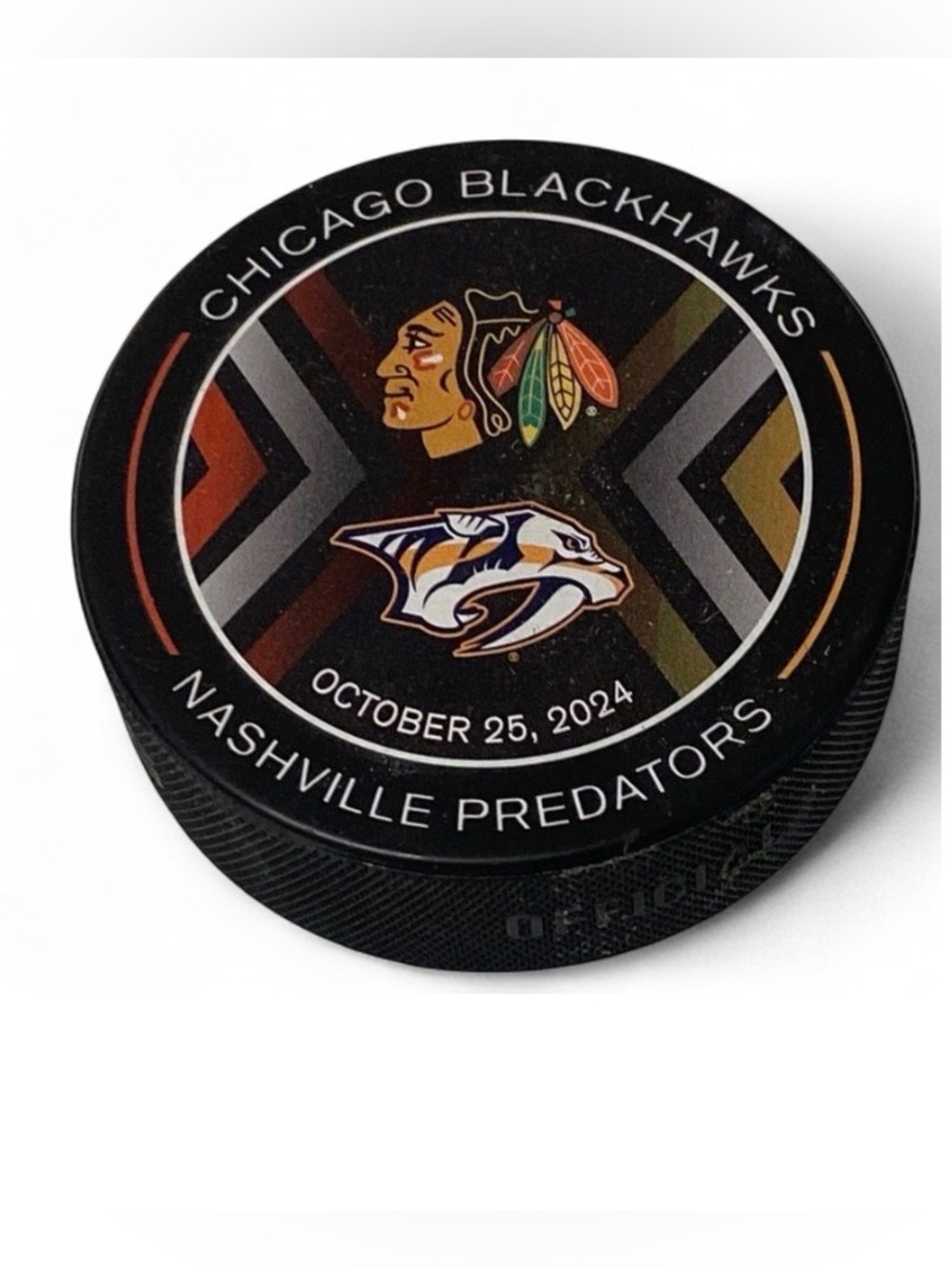NHL Chicago Blackhawks vs Nashville Predators 10/25/24 Souvenir Hockey Puck